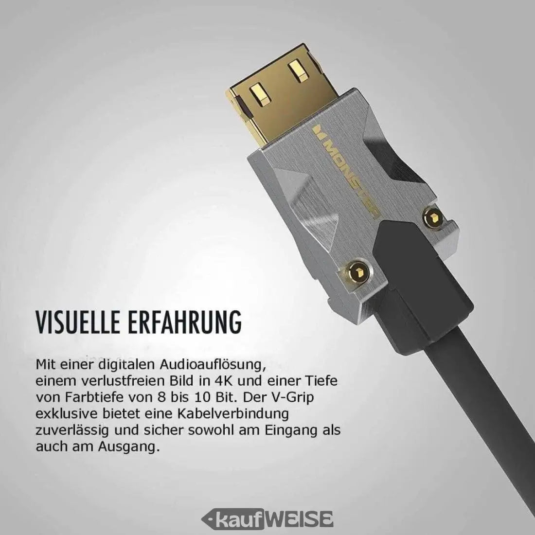 DisplayPort Kabel mit silbernen und goldenen Steckern für Monster M1000 HDMI Kabel 3m