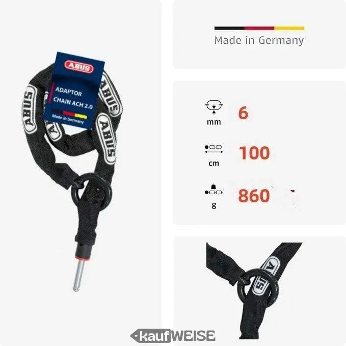 Schwarzes Kettenschloss mit Metallstift und Adapter für mehr Diebstahlschutz