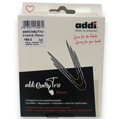 Addi CraSy Trio kurze Stricknadeln Verpackung für Sockenstricken 21 cm 3er Set