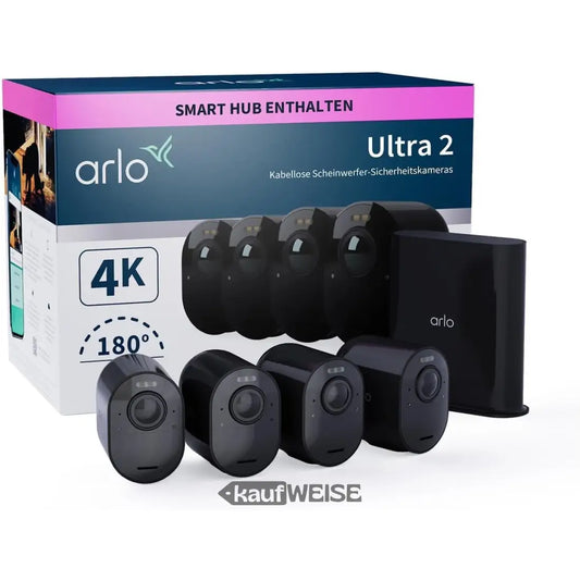 Arlo Ultra 2 4K Sicherheitssystem mit 4 Kameras in Schwarz