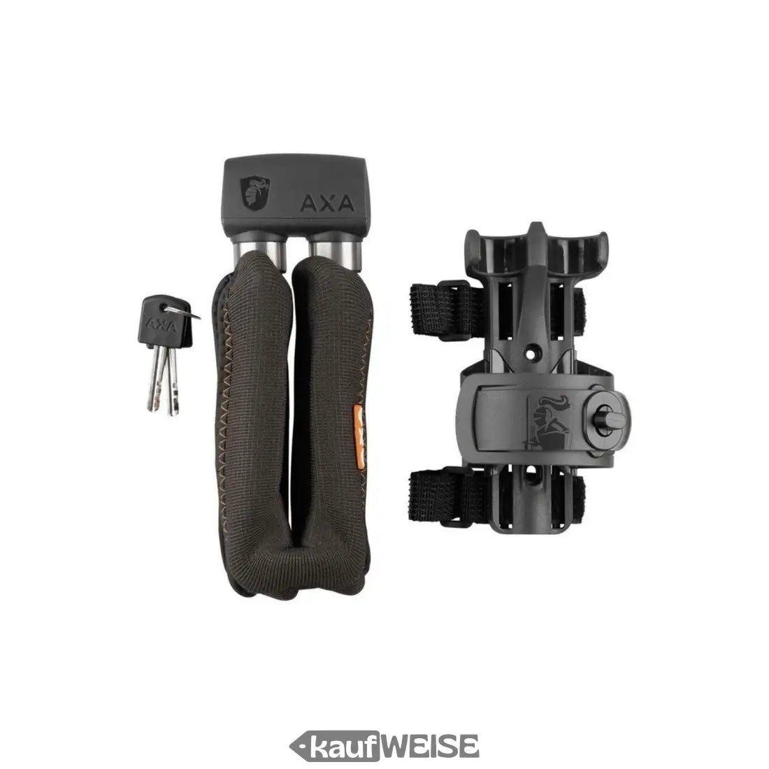 Schwarzes AXA Faltschloss 1000 mit Halterung und Schlüsseln für Fahrradschutz
