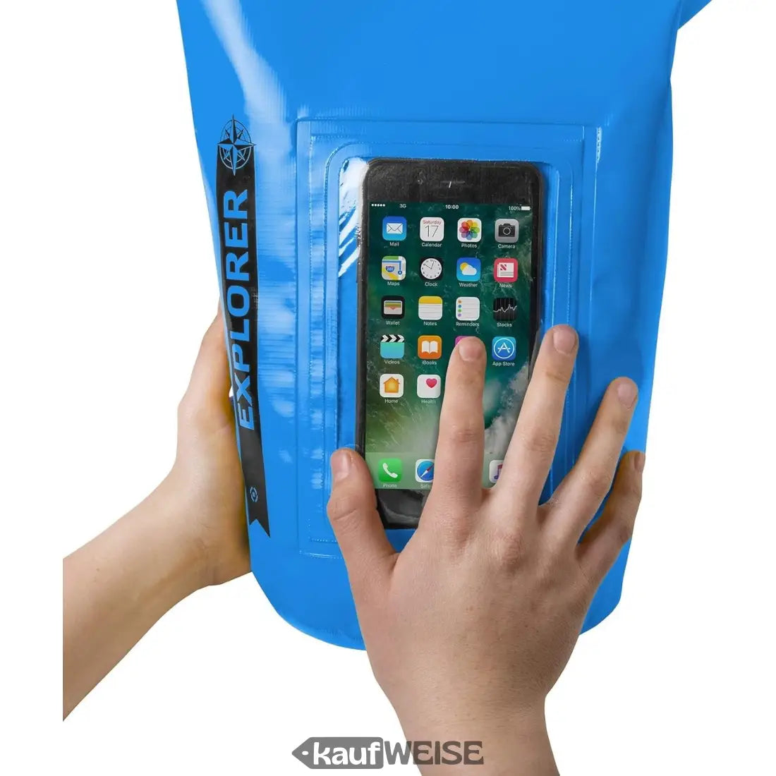 Blaue wasserdichte Celly Explorer Dry Bag 2L mit klarem Handyfach für Outdoor-Abenteuer