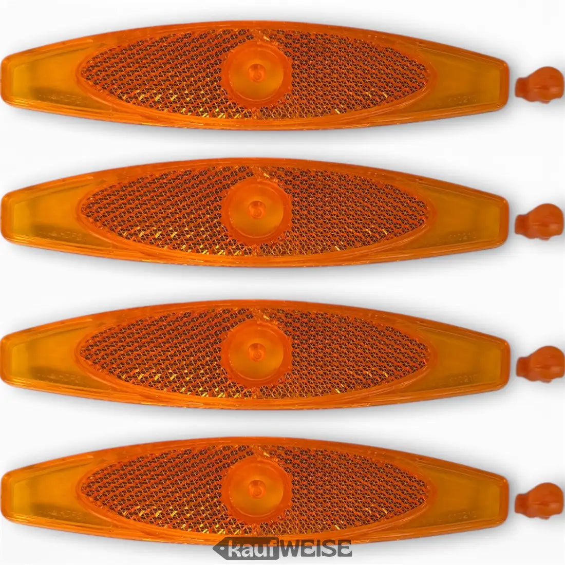 Vier orange Speichenreflektoren Katzenaugen mit Halterung, StVZO-zugelassen