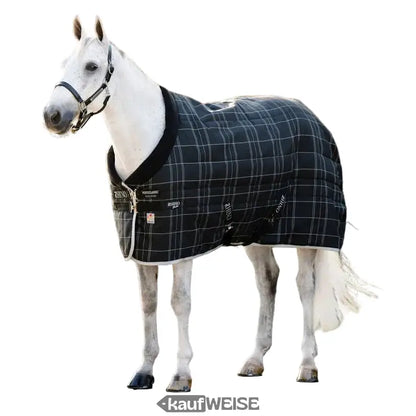 Robuste Horseware Rhino Stalldecke 250g, schwarz-weiß kariert mit schwarzem Rand, 130cm
