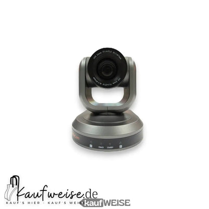 Graue PTZ Konferenzkamera mit schwarzem Objektiv und runder Basis für HuddleCamHD HC10X-GY-G3