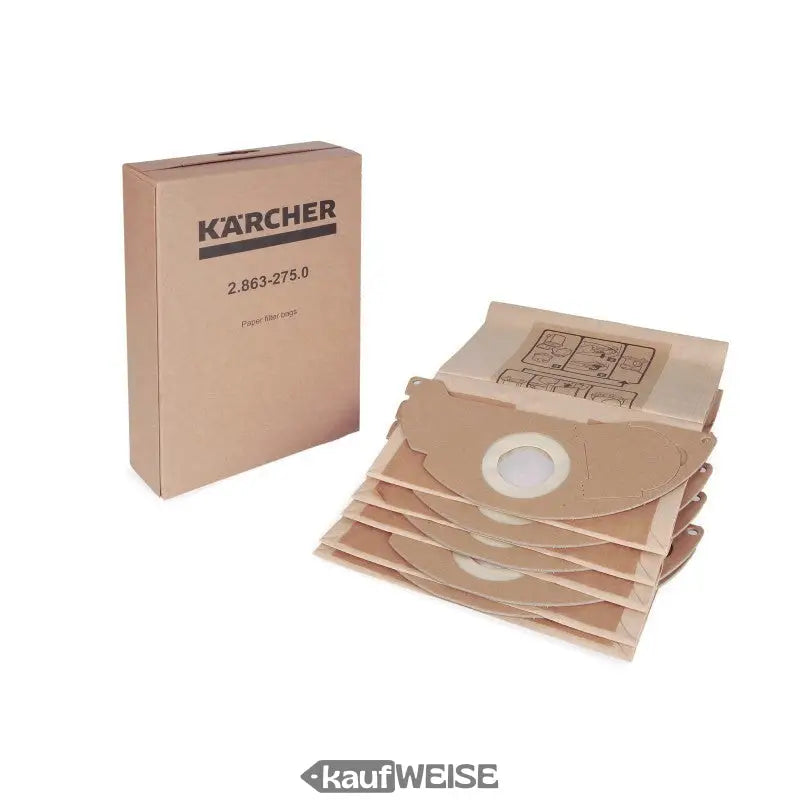 Kärcher Original Papierfiltertüten beige mit Ausschnitt, 5 Stk. für WD 2 Plus