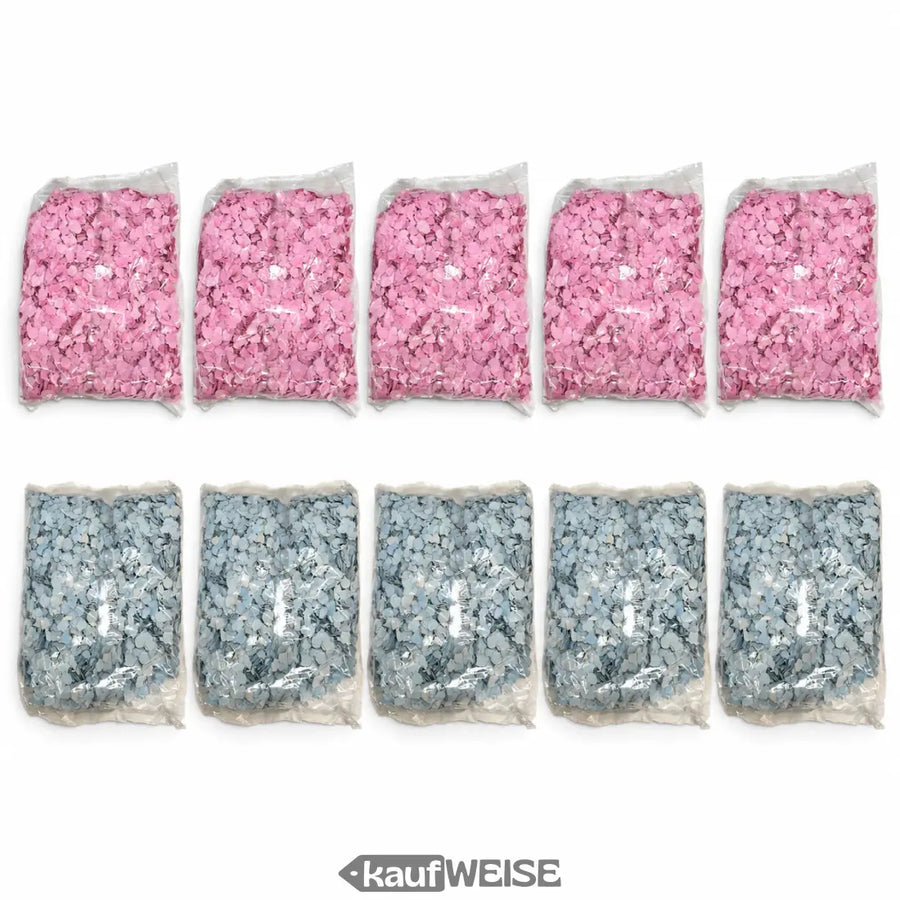 10 bags of pink and light blue paper confetti, 100 g each