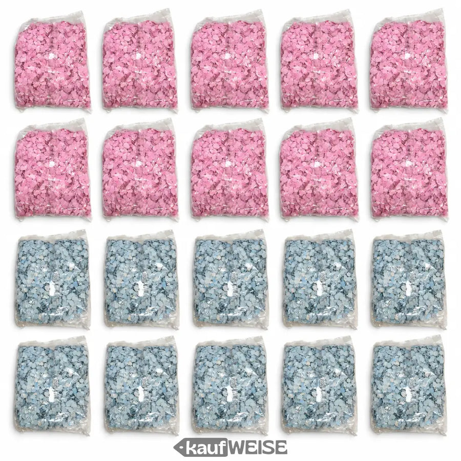 20 bags of pink and light blue paper confetti, 100 g each