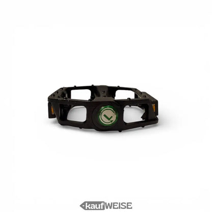 Schwarze Metall-Plattform-Pedale Set links/rechts mit grünem Haken-Logo