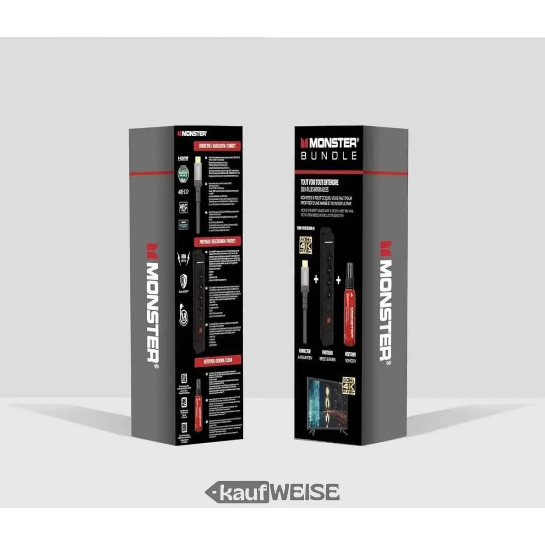 Monster HDMI-Bundle 4K mit Überspannungsschutz und ScreenClean Verpackung sehen
