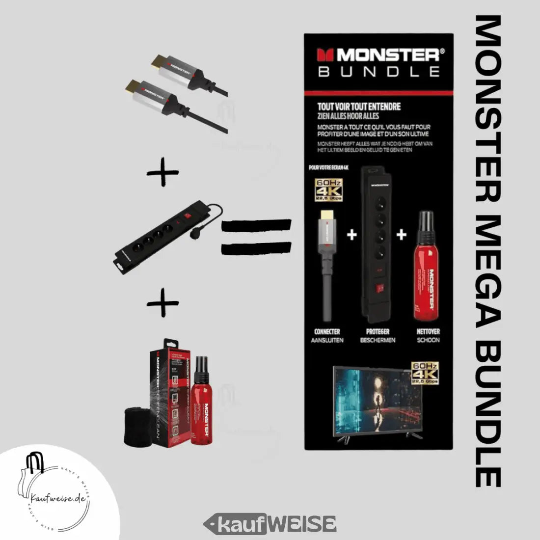 Monster HDMI-Bundle 4K mit Überspannungsschutz und ScreenClean im Monster Mega Bundle