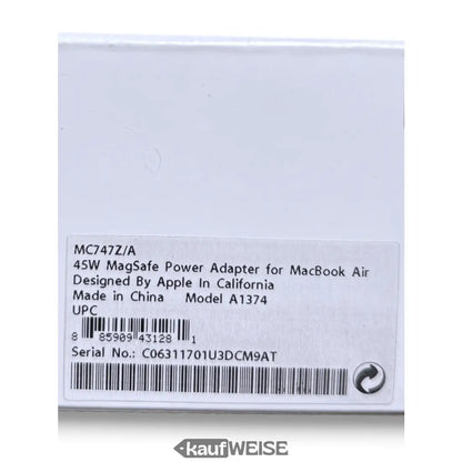 Etikett für 45W MagSafe Power Adapter für MacBook Air Original Apple MC747Z/A
