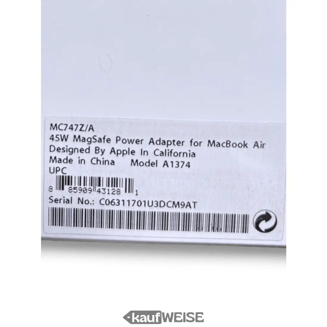 Original Apple 45W MagSafe 1 Netzteil für MacBook Air Model A1374 neu