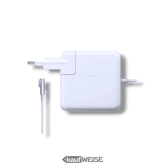 Weißes Apple MagSafe 1 Netzteil mit Zwei-Pin-Stecker und L-förmigem Magnetanschluss