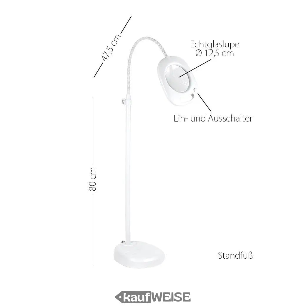 Weiße Lupenbodenlampe mit Maßen für LED-Lupenleuchte 4 in 1 Purelite