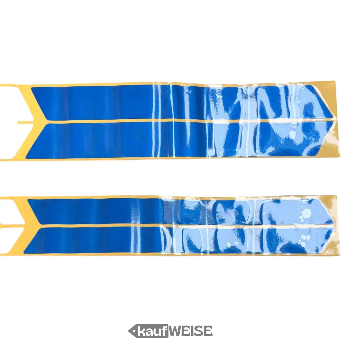 Reflektierendes Pfeilband in Blau und Gelb, glänzende Vinylaufkleber