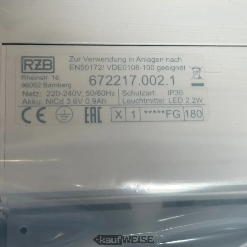 RZB GSUN-S LED Notleuchte mit weißem Kunststoffgehäuse und Selbsttest-Label