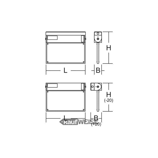 Weiße rechteckige Leuchte mit schwarzen Griffen und silbernen Kanten, ideal für RZB GSUN-S