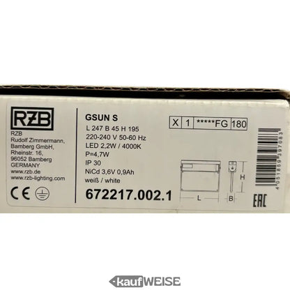 Weiße LED Notleuchte mit Selbsttest, Piktogrammen, RZB GSUN-S Modell