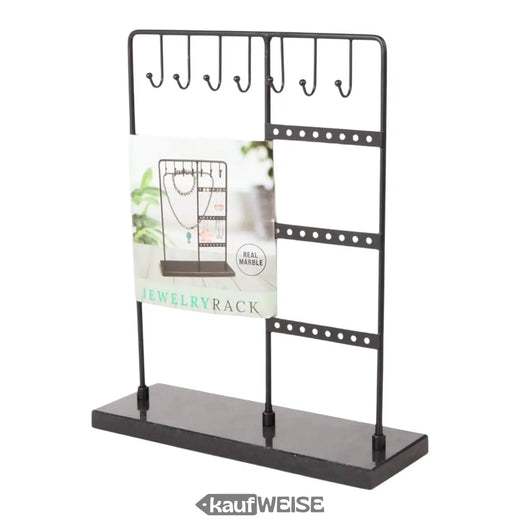 Jewelry stand (20cm) with genuine marble base | Black T-shaped jewelry holder | Black or white