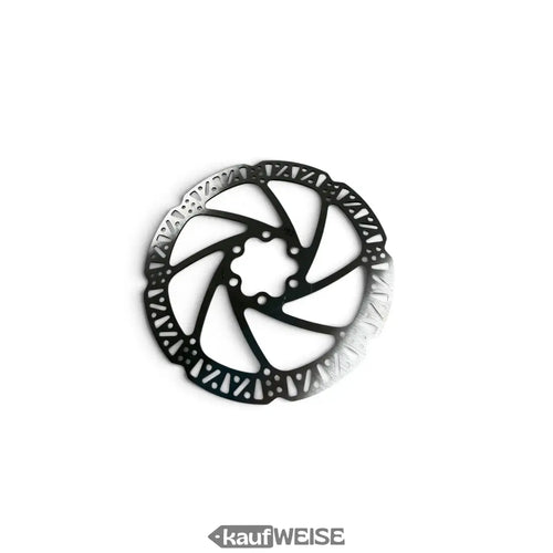 Tektro TR160-24 Bremsscheibe schräg von vorne, Wellenrand mit spiralförmigem Ausschnittmuster, 6-Loch-Nabe sichtbar
