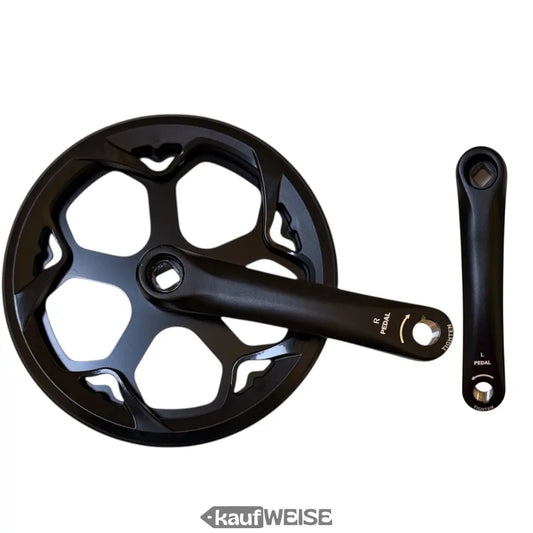 Schwarzer Volta GTS Kurbelsatz mit 5-Loch-Kettenblatt und Pedalarme