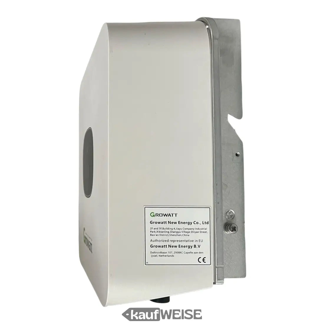 Silbernes rechteckiges Solarmodul mit abgerundeten Kanten und zentraler runder Aussparung für Growatt MIC 3000TL-X Wechselrichter