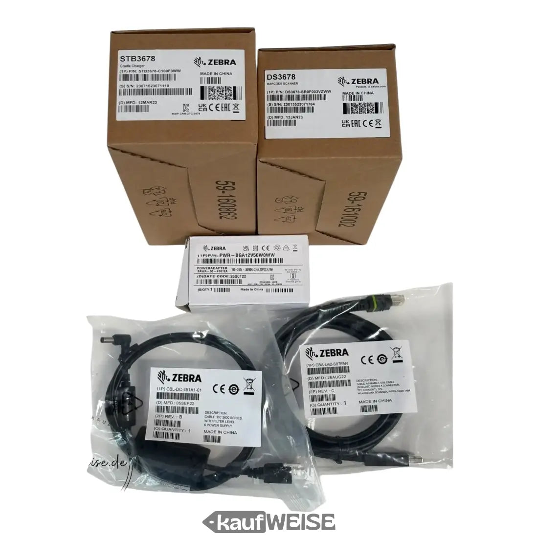 Zebra DS3678 Bluetooth Industrie-Scanner mit Ladestation und USB-Kabel